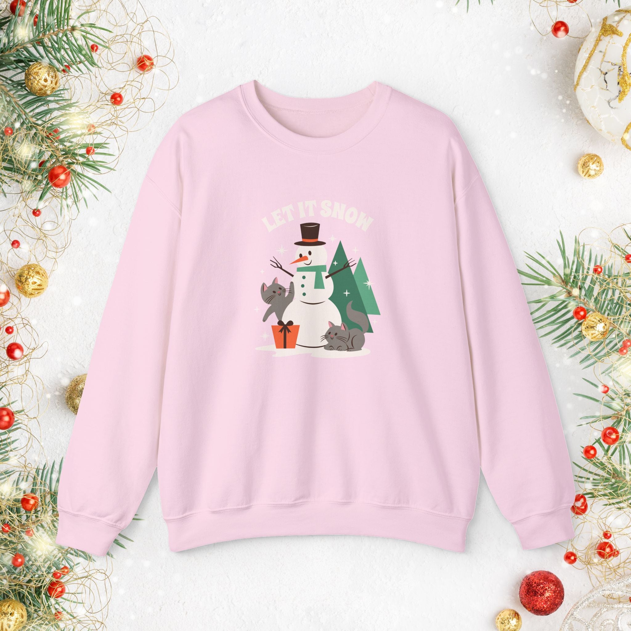 Let It Snow Snowman Sweatshirt – Holiday Cat & Dog Christmas Crewneck