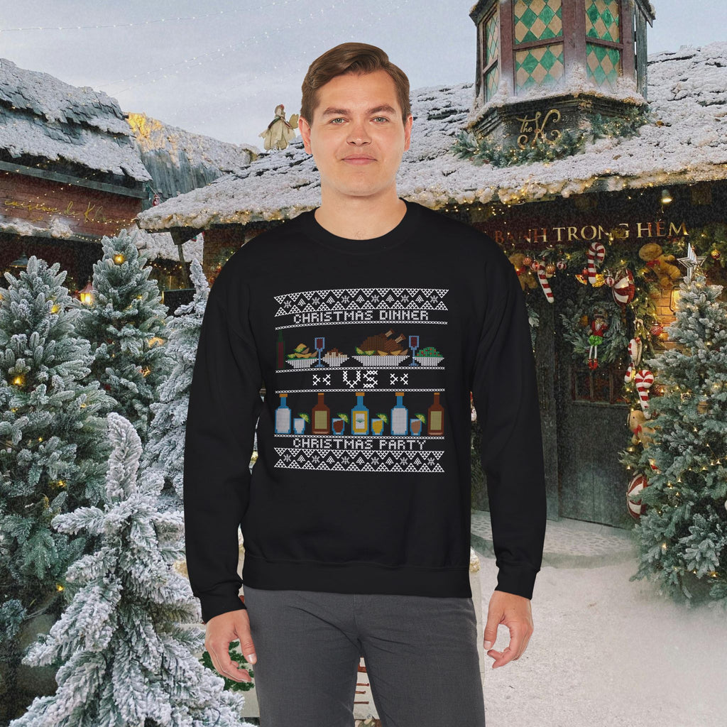 Christmas Dinner vs Christmas Party Sweatshirt – Funny Holiday Ugly Sweater Style