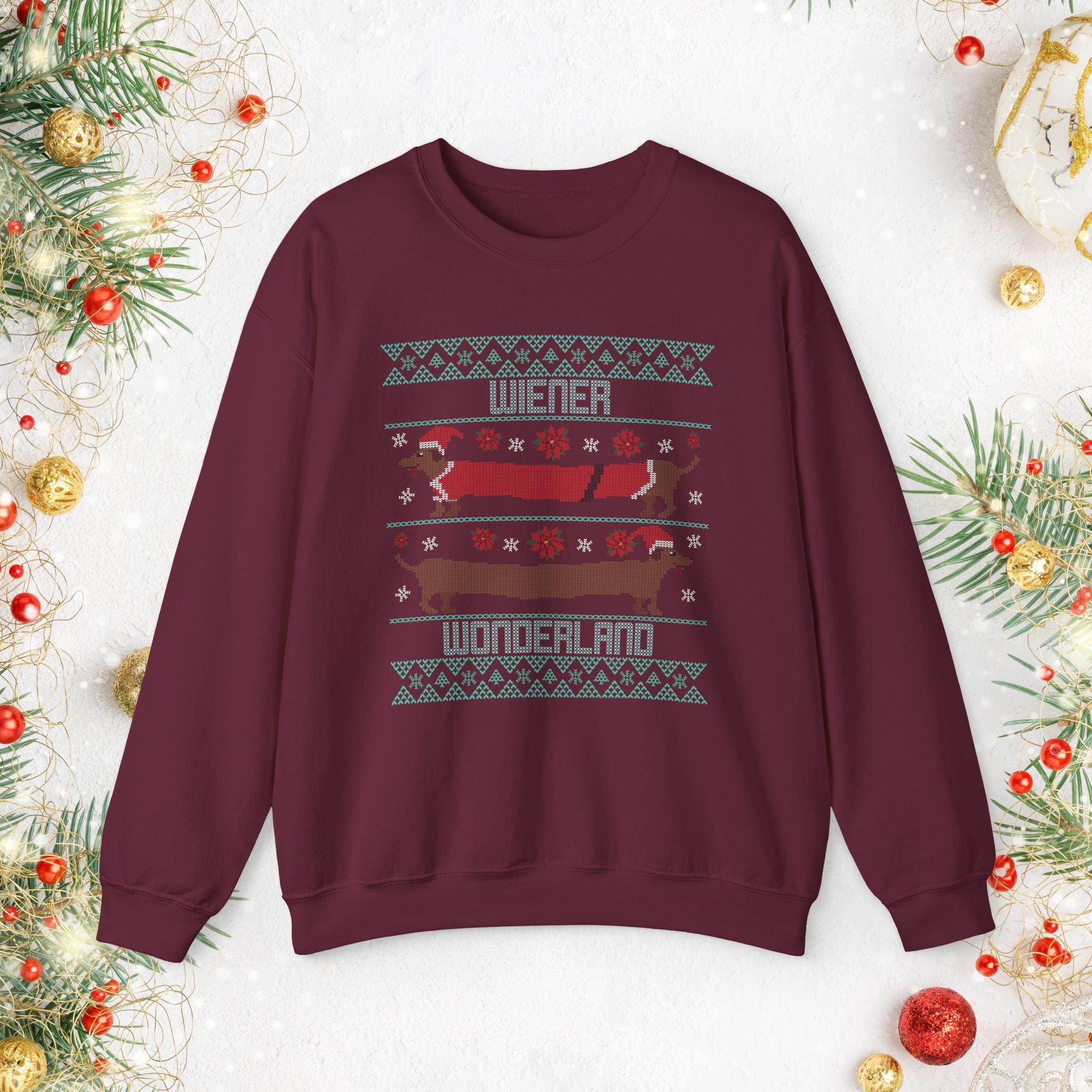 Dachshund Holiday Crewneck Sweatshirt — Cute Wiener Dog Christmas Sweater