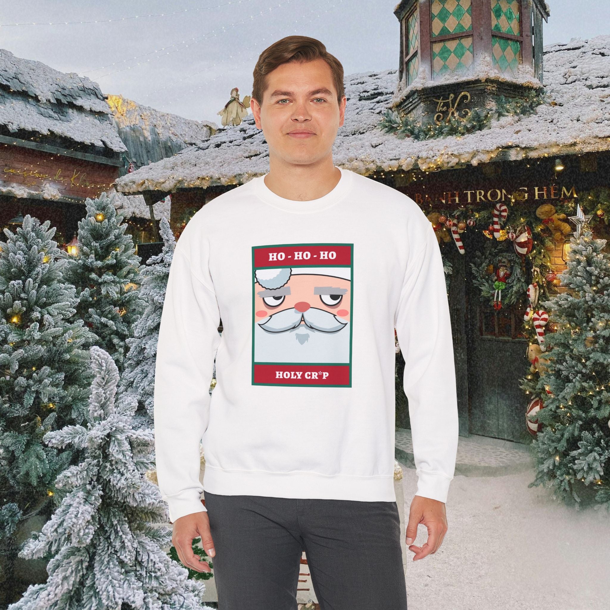 Holiday Santa Crewneck Sweatshirt — "Ho Ho Ho, Holy Cr*p" Graphic