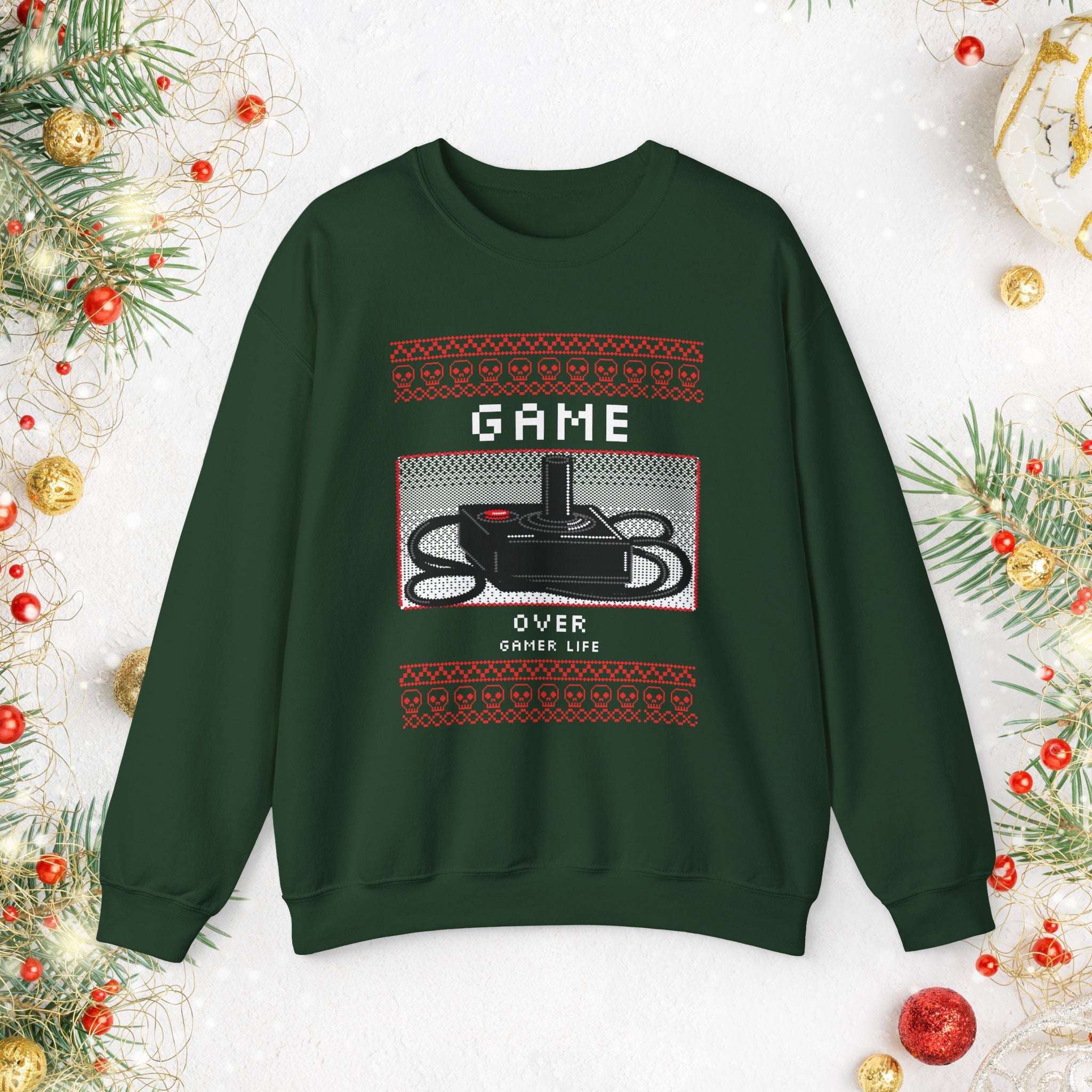 Gaming Crewneck Sweatshirt - "Game Over" Retro Controller Holiday Sweater