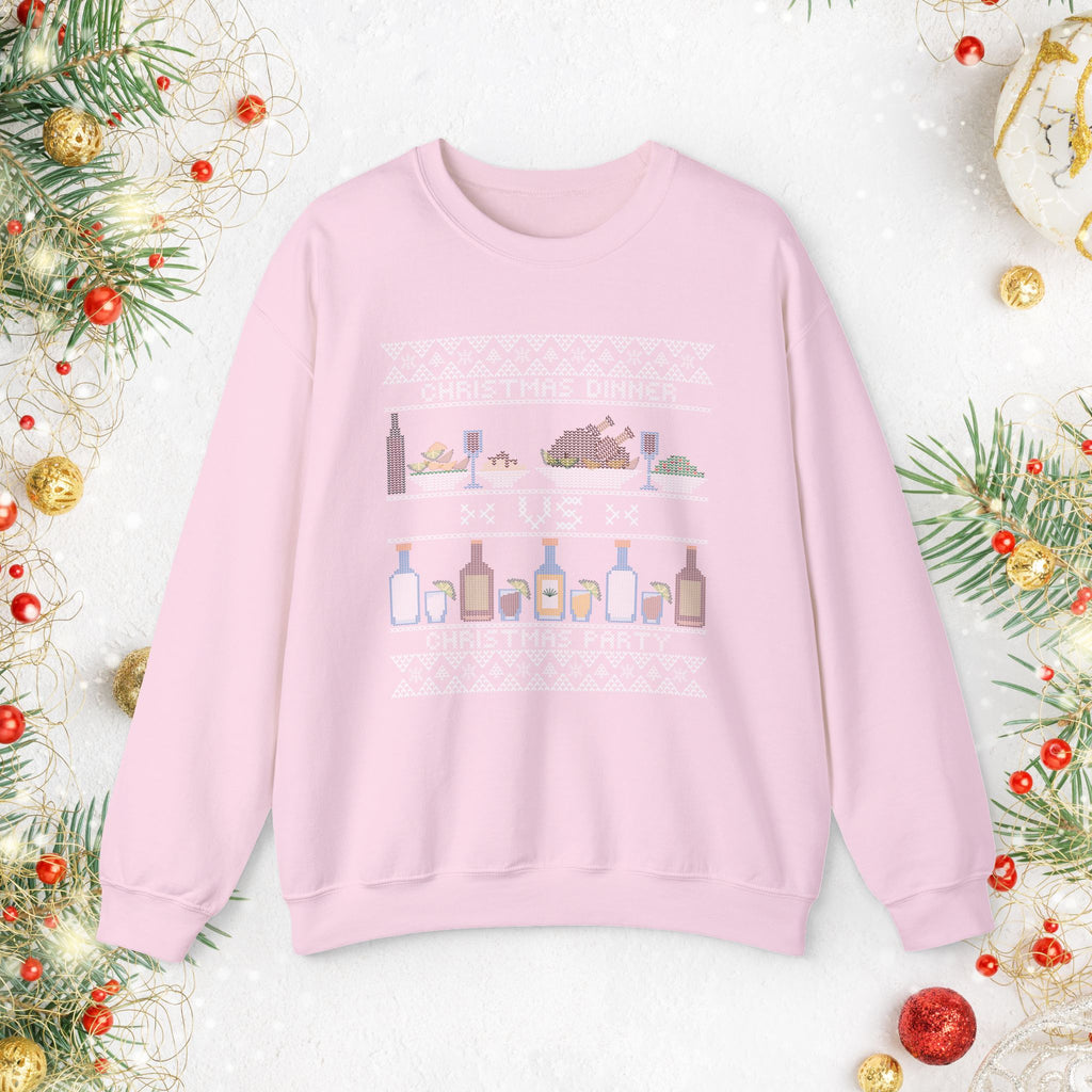 Christmas Dinner vs Christmas Party Sweatshirt – Funny Holiday Ugly Sweater Style