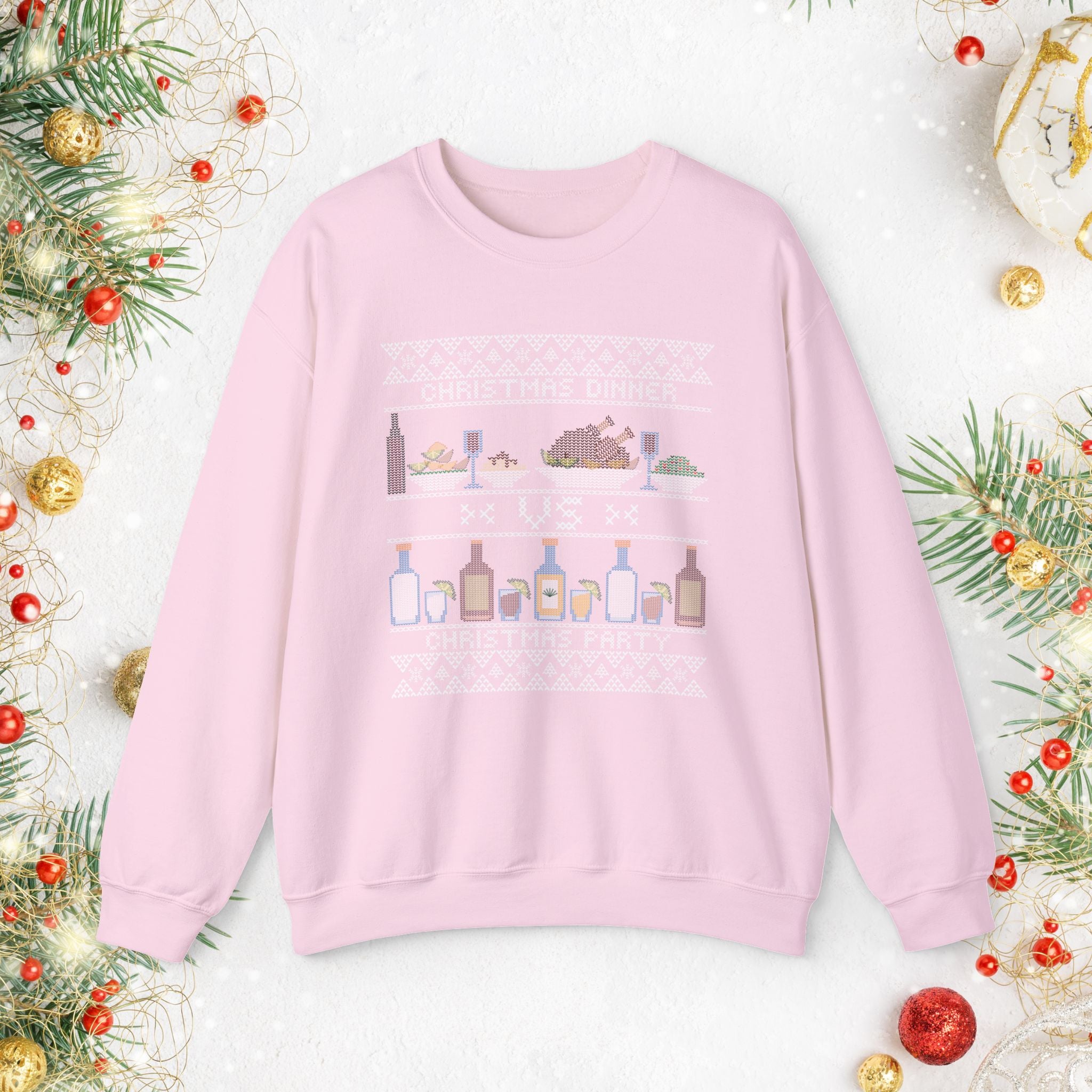 Christmas Dinner vs Christmas Party Sweatshirt – Funny Holiday Ugly Sweater Style