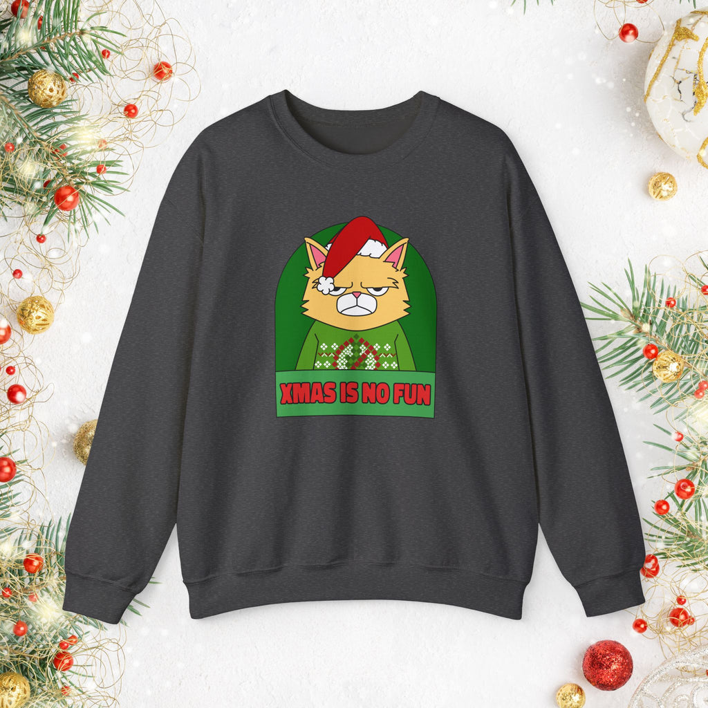 Grumpy Cat Christmas Sweatshirt – "XMAS IS NO FUN" Holiday Crewneck