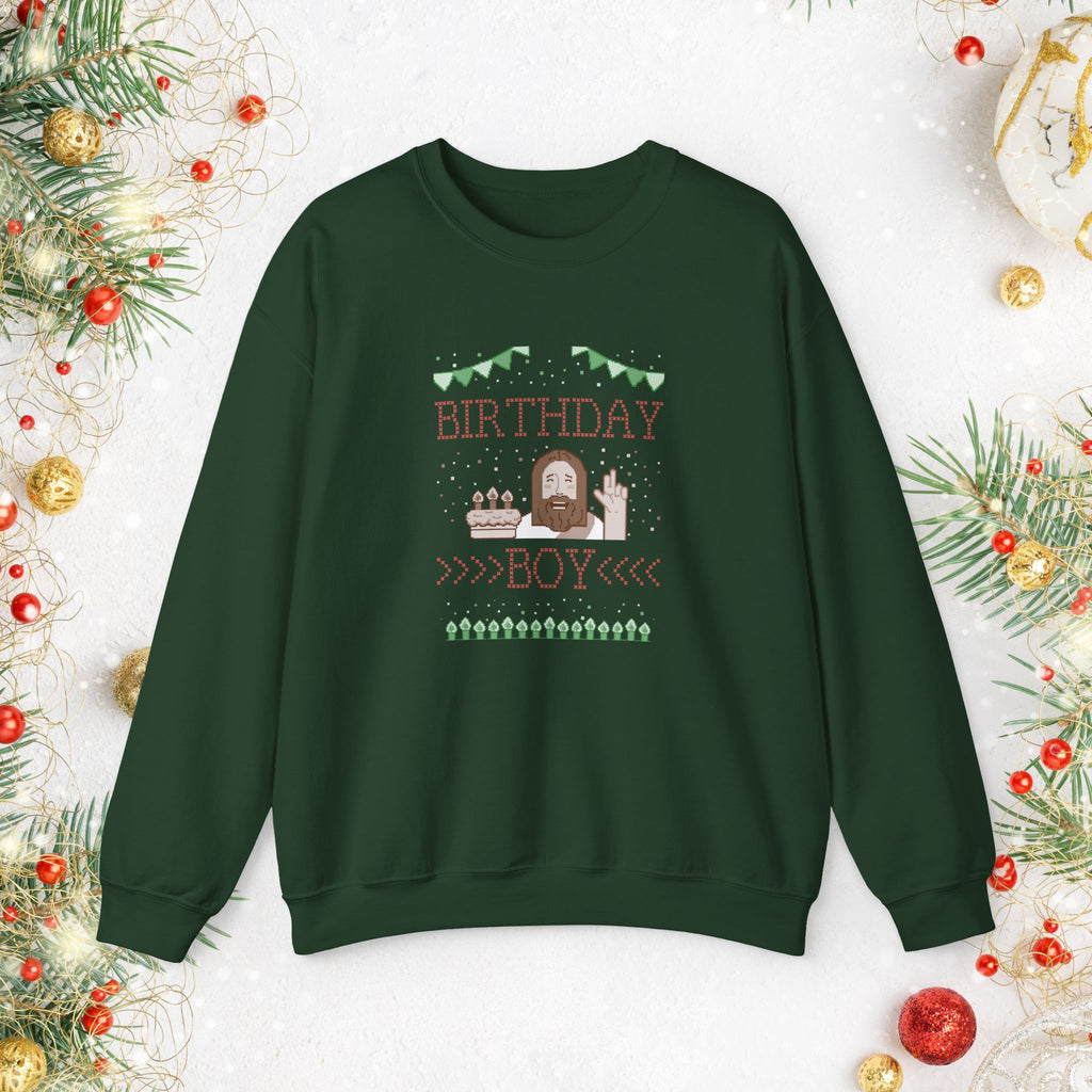 Birthday Boy Jesus Sweatshirt — Festive Retro Cake & Candles Crewneck
