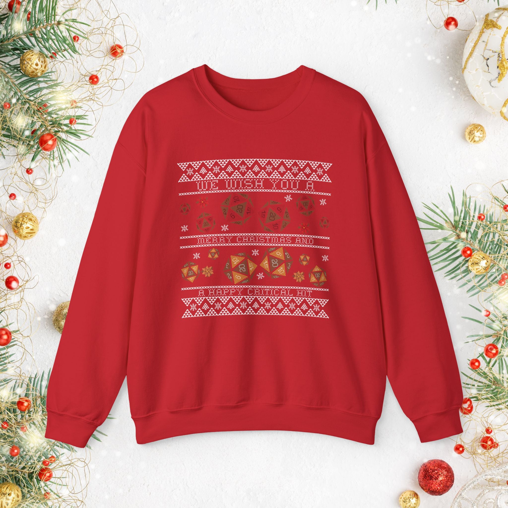 Geometric Dice Holiday Sweatshirt — Tabletop RPG Festive Crewneck