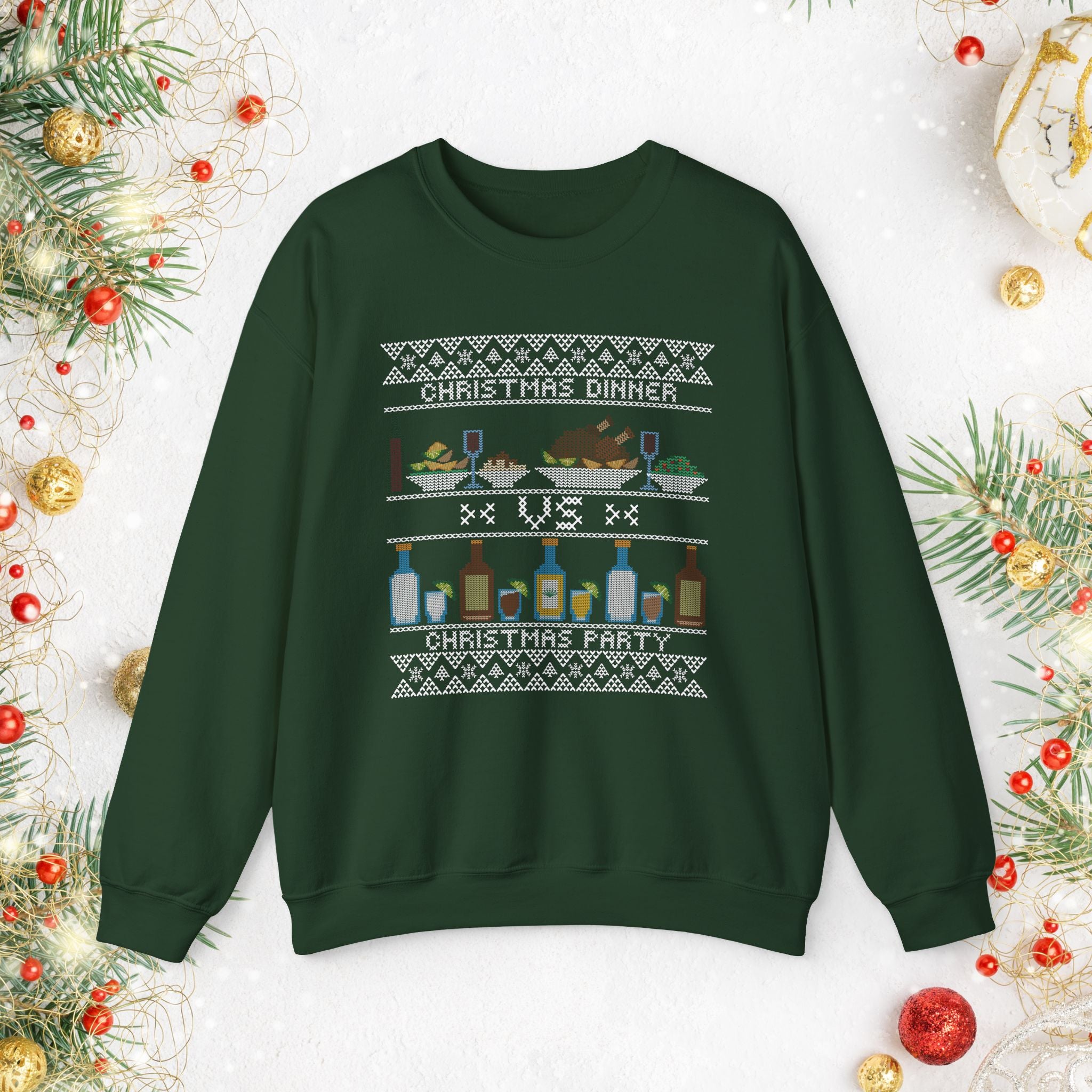 Christmas Dinner vs Christmas Party Sweatshirt – Funny Holiday Ugly Sweater Style