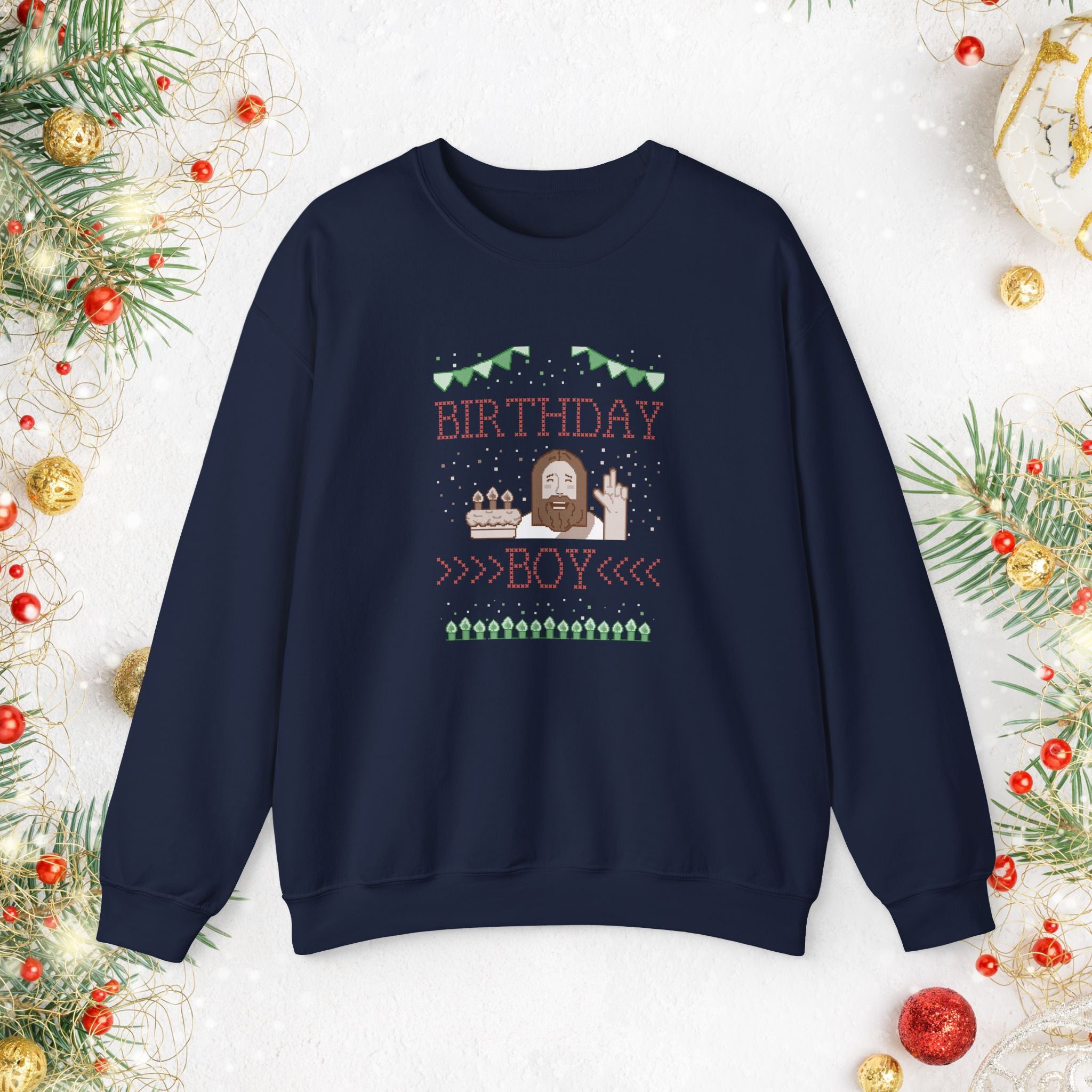 Birthday Boy Jesus Sweatshirt — Festive Retro Cake & Candles Crewneck