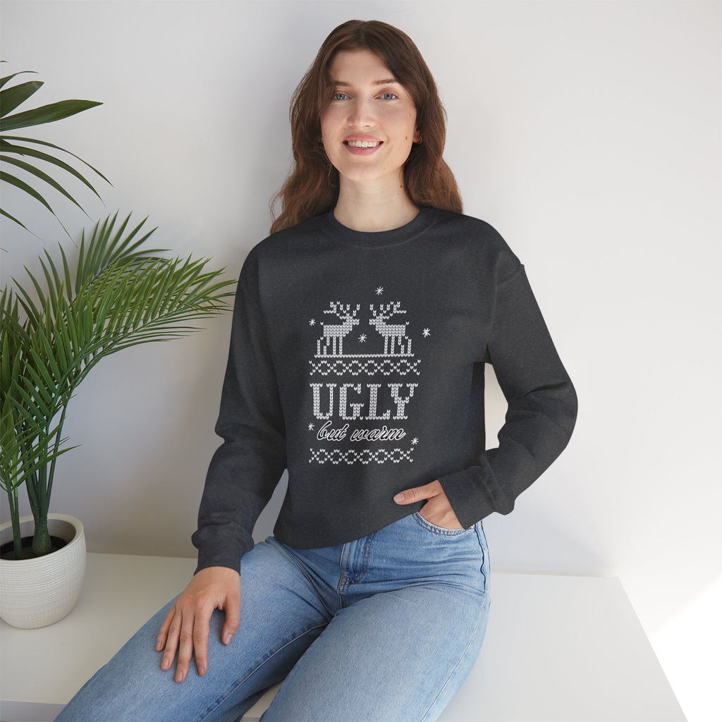Ugly But Warm Moose Sweatshirt — Funny Holiday Christmas Crewneck