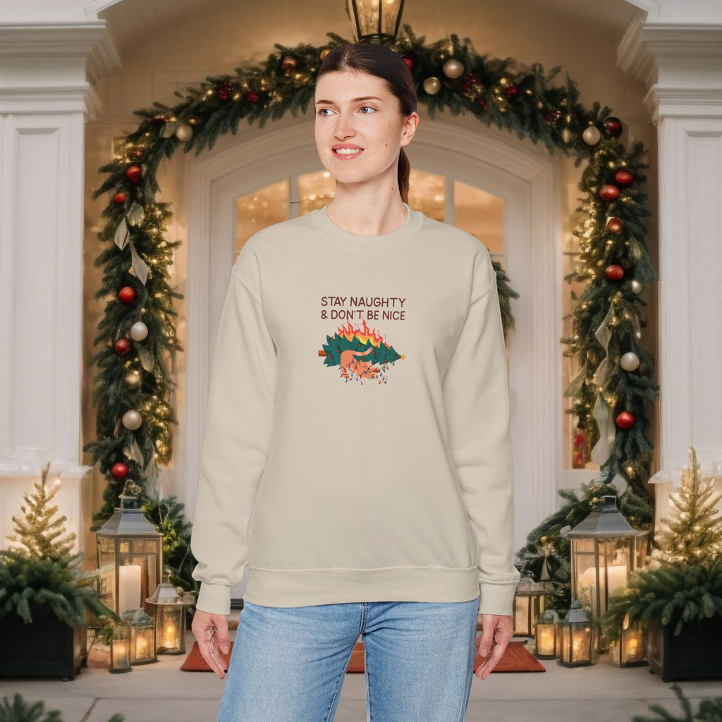 Stay Naughty & Don’t Be Nice Crewneck Sweatshirt — Holiday Graphic Sweatshirt
