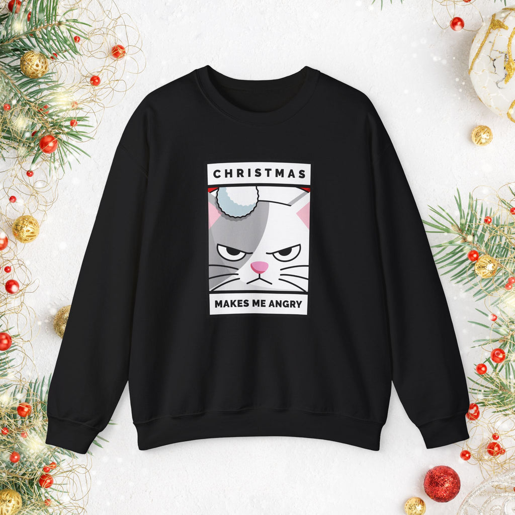 Grumpy Cat Christmas Sweatshirt - "Christmas Makes Me Angry" Graphic Crewneck