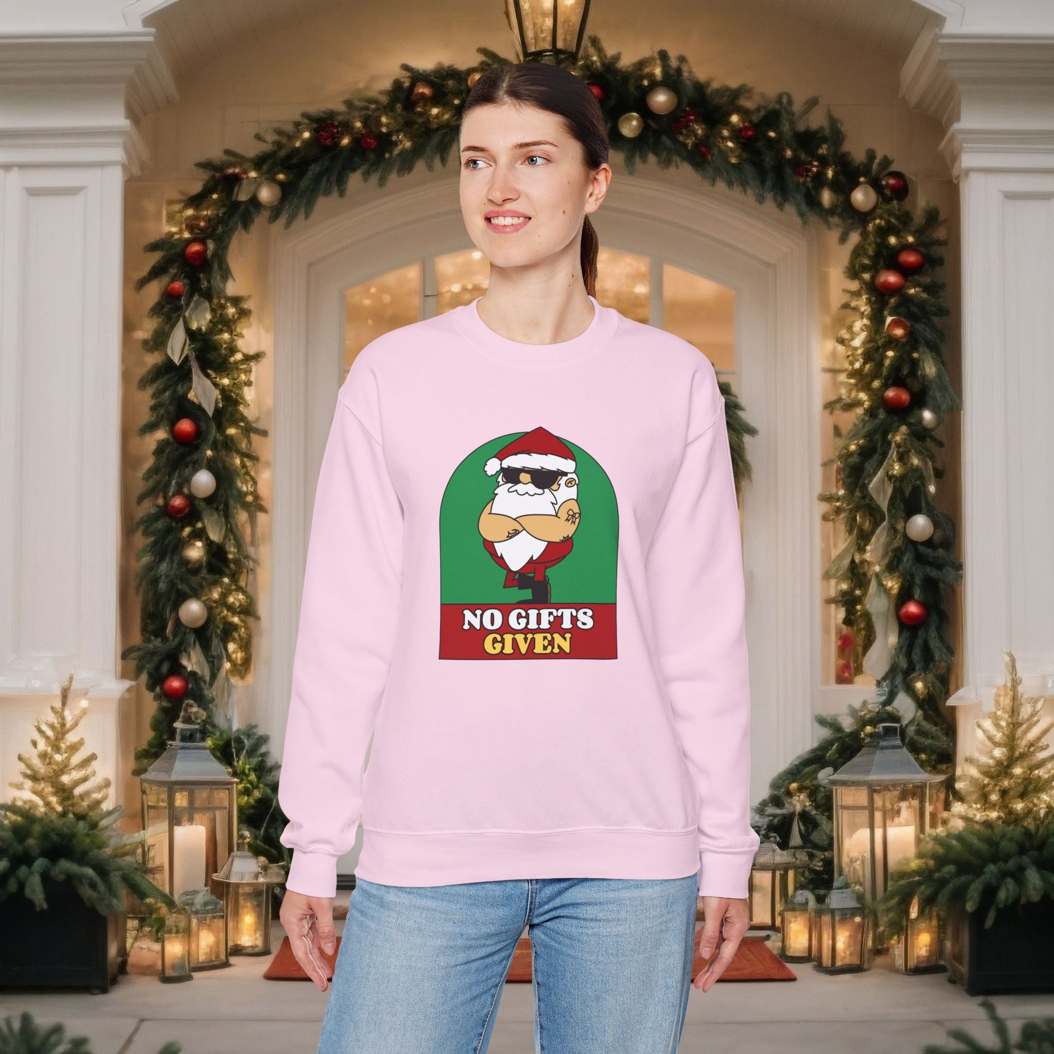 Crewneck Sweatshirt — 'No Gifts Given' Funny Santa Christmas Pullover Sweater