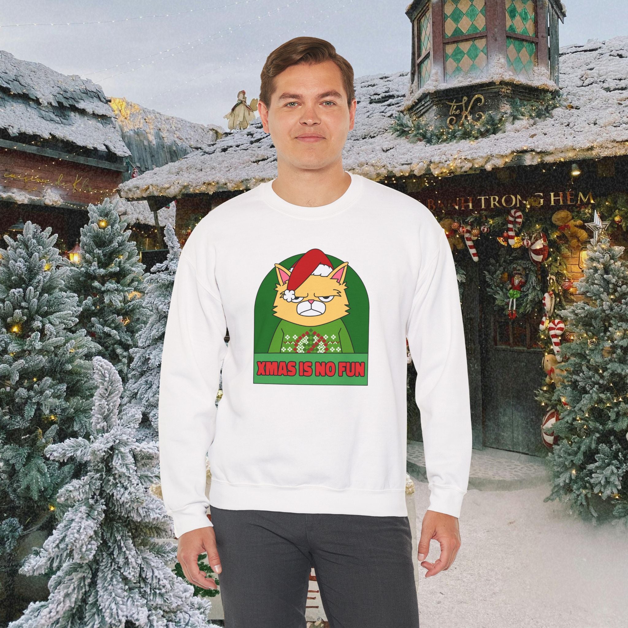 Grumpy Cat Christmas Sweatshirt – "XMAS IS NO FUN" Holiday Crewneck