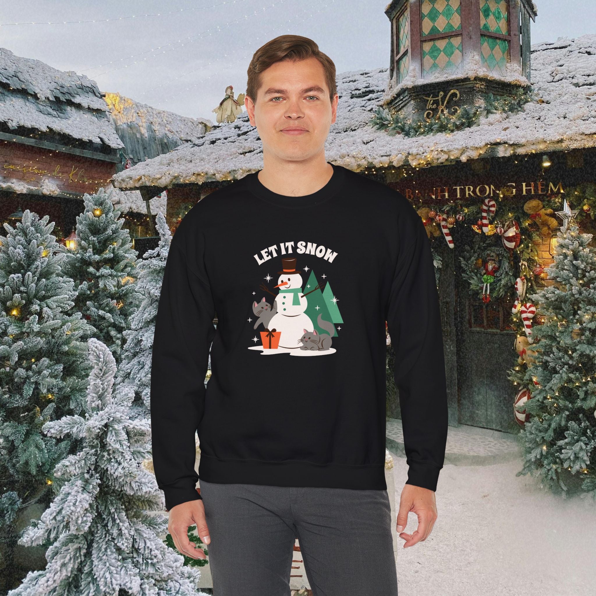 Let It Snow Snowman Sweatshirt – Holiday Cat & Dog Christmas Crewneck