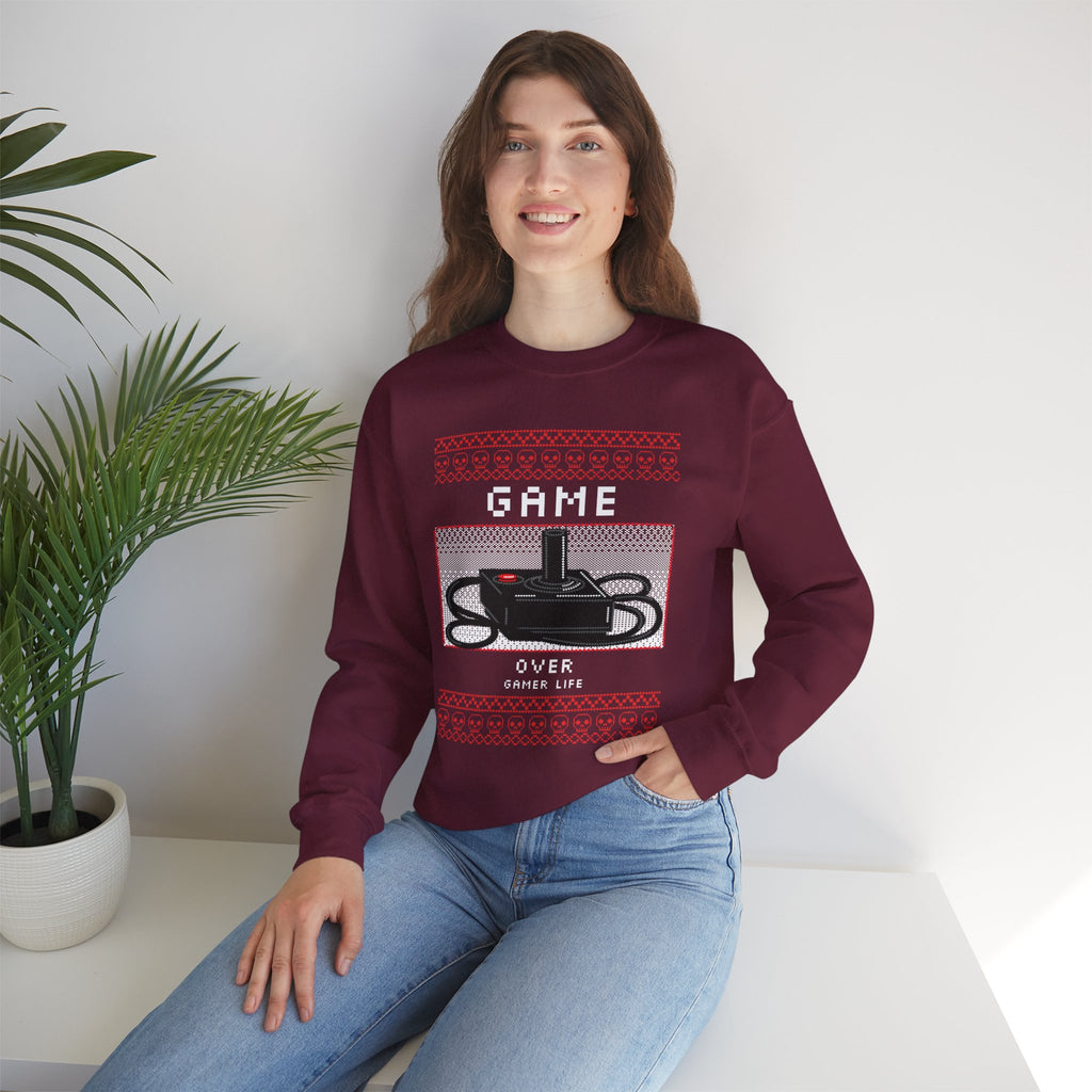 Gaming Crewneck Sweatshirt - "Game Over" Retro Controller Holiday Sweater