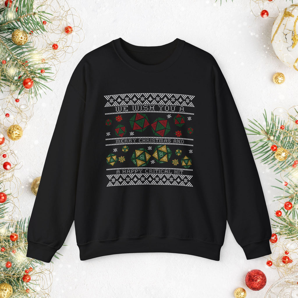 Geometric Dice Holiday Sweatshirt — Tabletop RPG Festive Crewneck