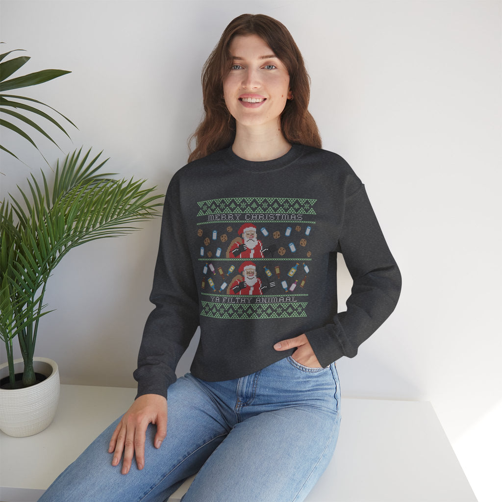 Funny "Merry Christmas Ya Filthy Animal" Christmas Crewneck Sweatshirt