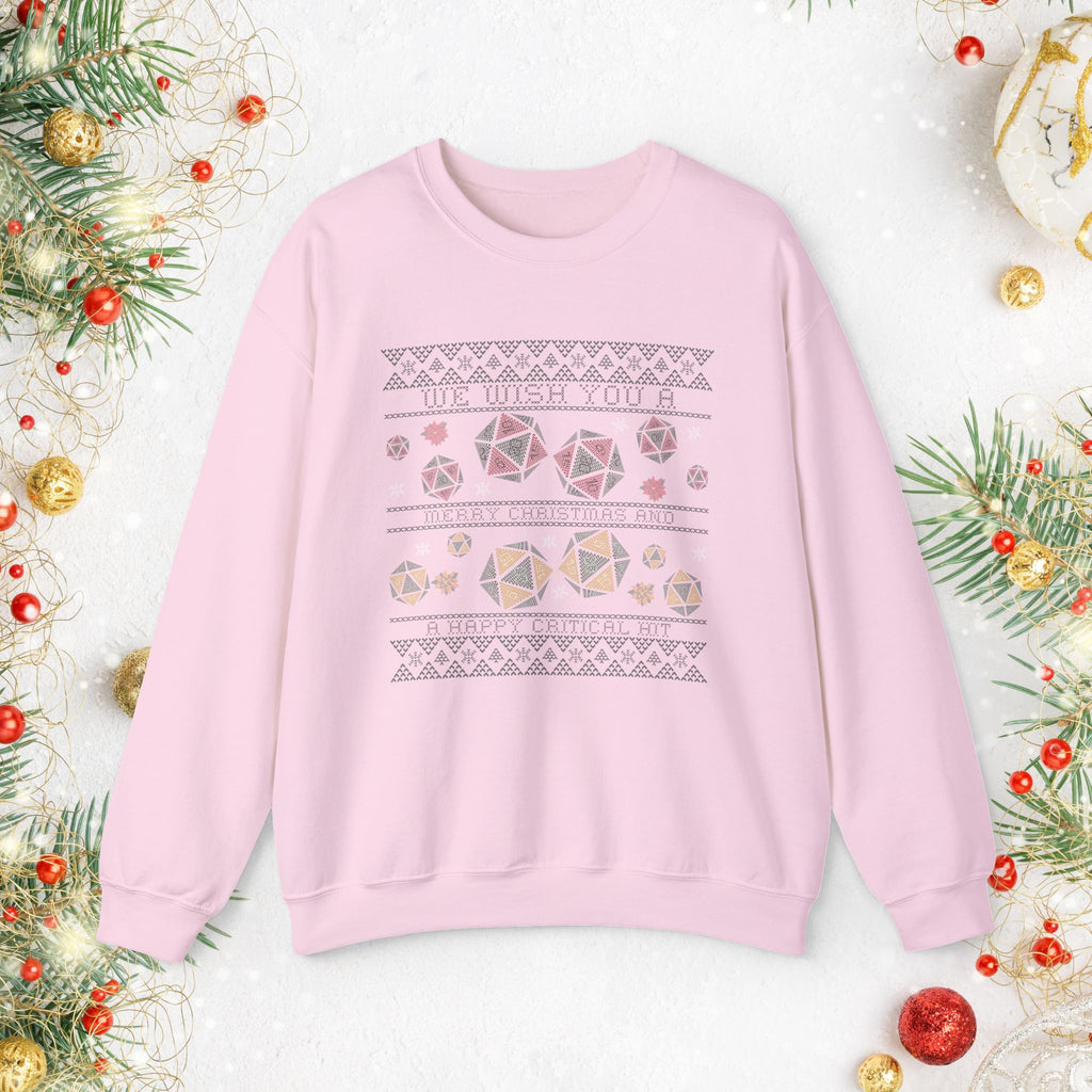 Geometric Dice Holiday Sweatshirt — Tabletop RPG Festive Crewneck