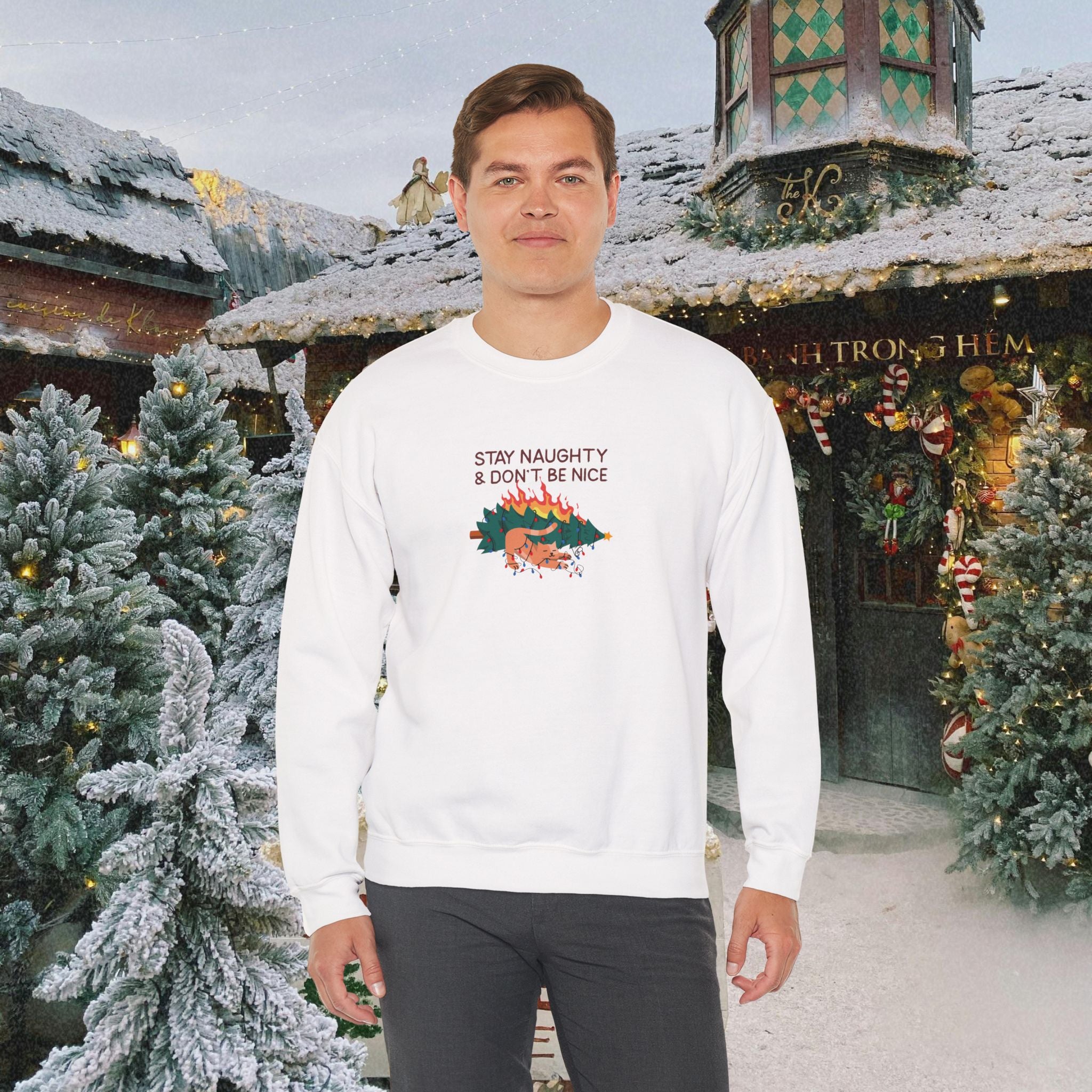 Stay Naughty & Don’t Be Nice Crewneck Sweatshirt — Holiday Graphic Sweatshirt