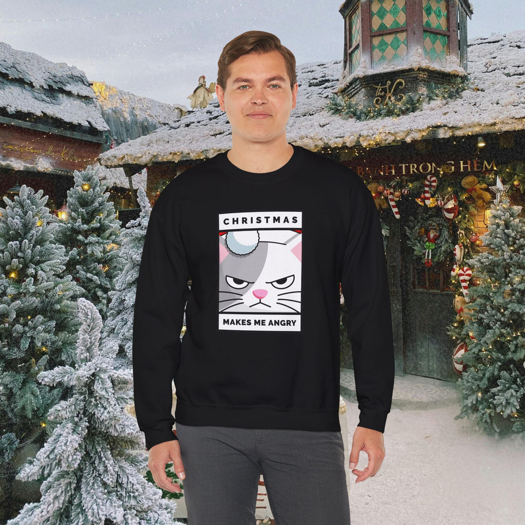 Grumpy Cat Christmas Sweatshirt - "Christmas Makes Me Angry" Graphic Crewneck