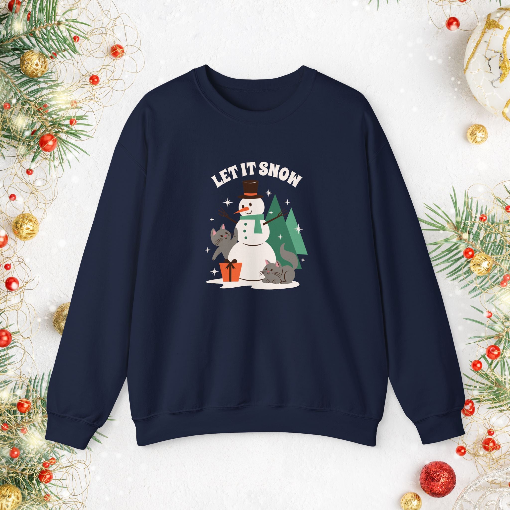 Let It Snow Snowman Sweatshirt – Holiday Cat & Dog Christmas Crewneck