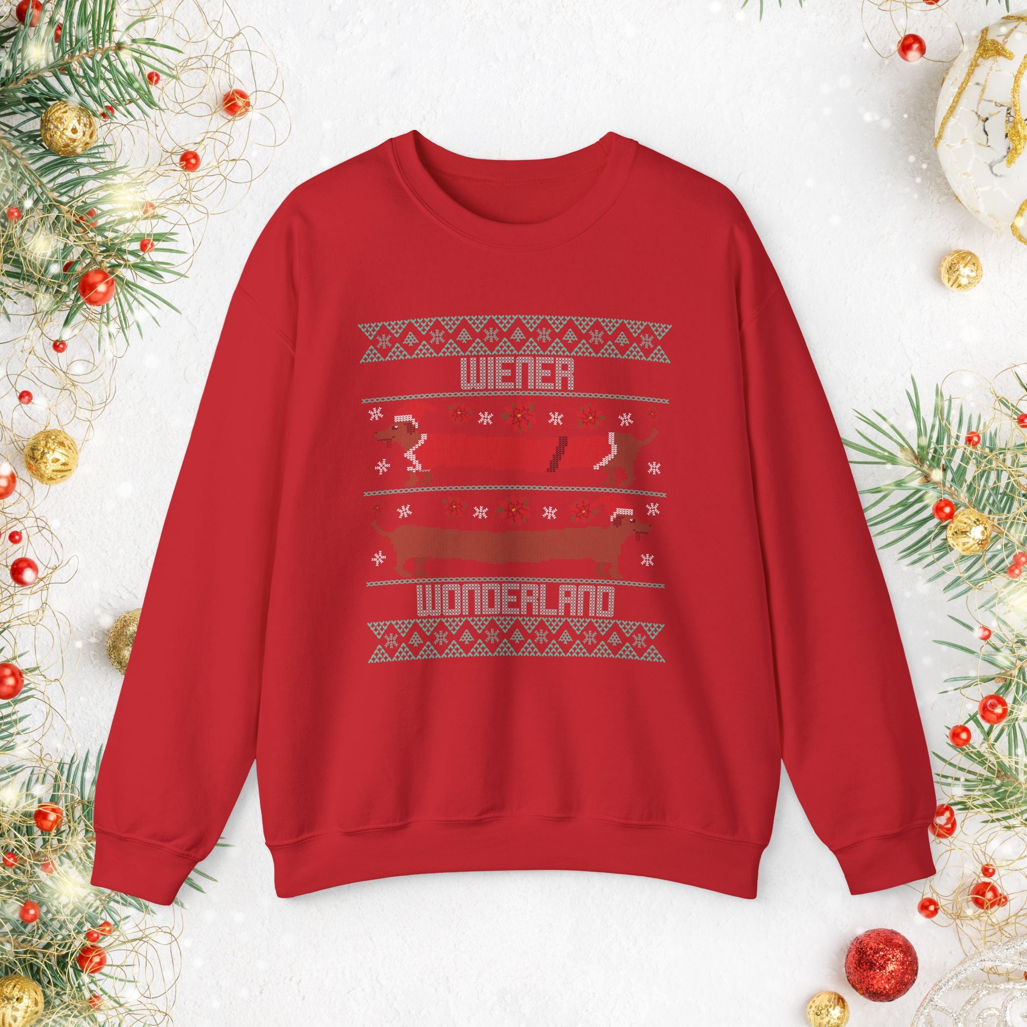 Dachshund Holiday Crewneck Sweatshirt — Cute Wiener Dog Christmas Sweater