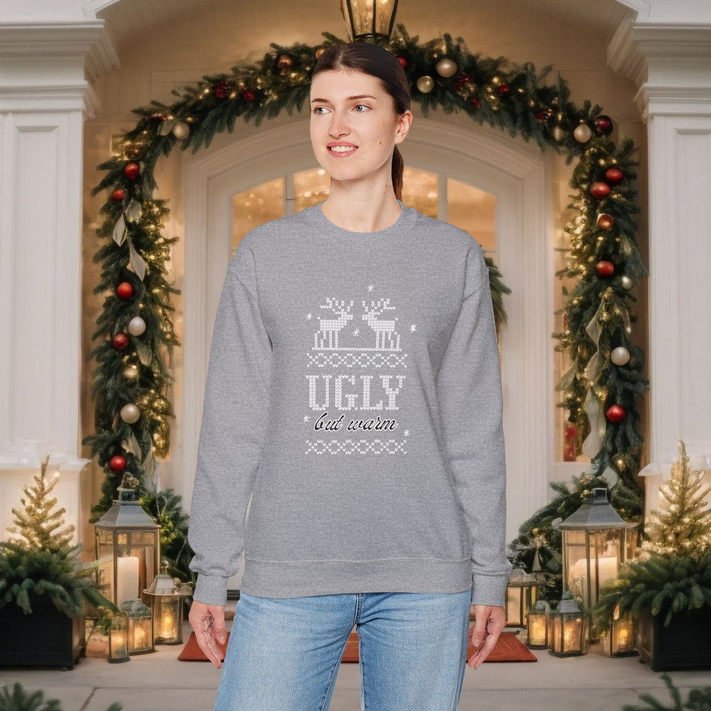 Ugly But Warm Moose Sweatshirt — Funny Holiday Christmas Crewneck