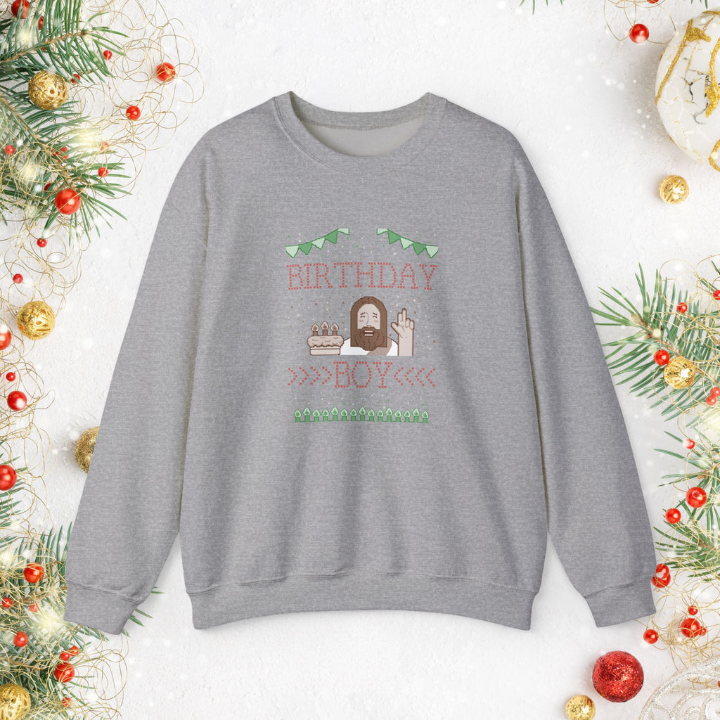 Birthday Boy Jesus Sweatshirt — Festive Retro Cake & Candles Crewneck