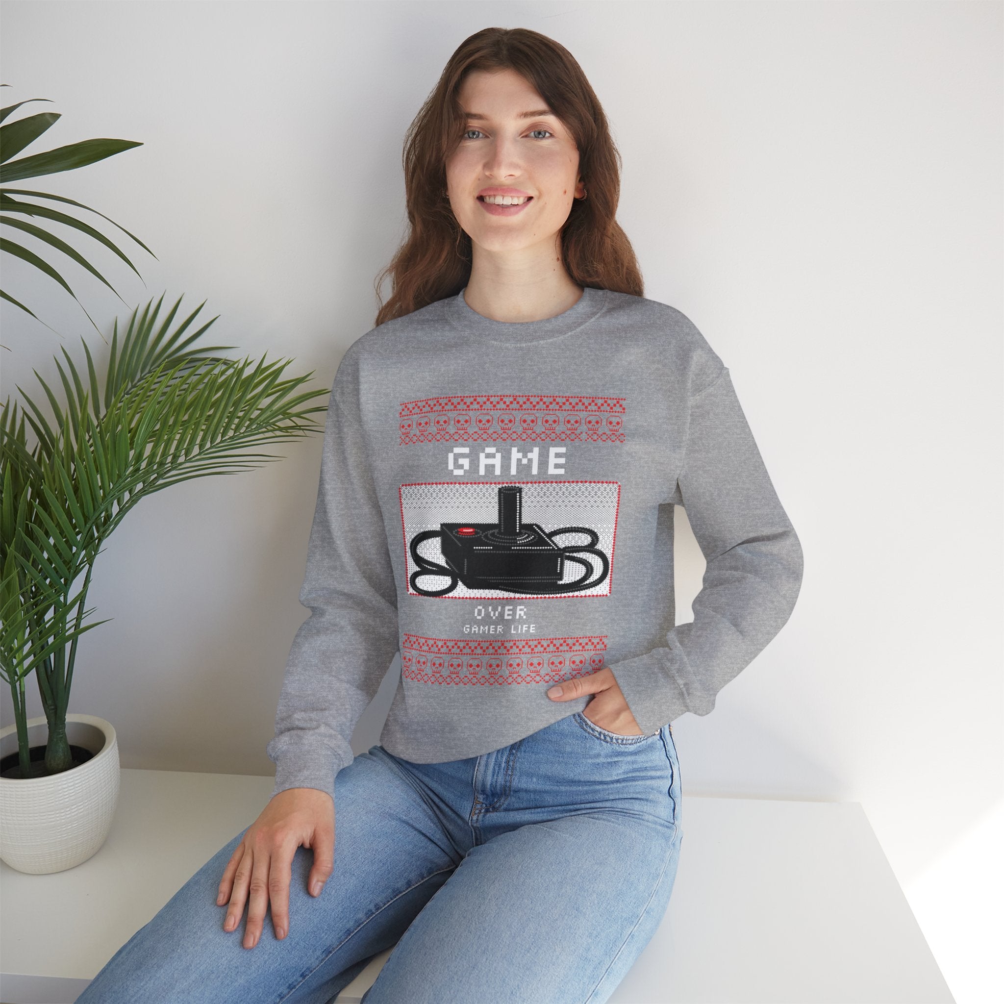 Gaming Crewneck Sweatshirt - "Game Over" Retro Controller Holiday Sweater