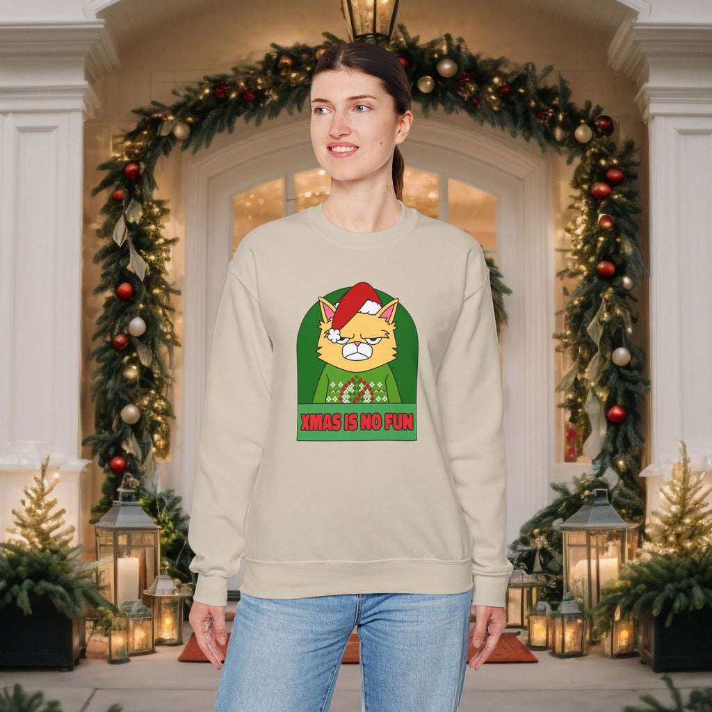 Grumpy Cat Christmas Sweatshirt – "XMAS IS NO FUN" Holiday Crewneck