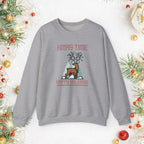 Christmas Reindeer Crewneck Sweatshirt — "Xmas Time, Happy Holidays" Holiday Sweatshirt