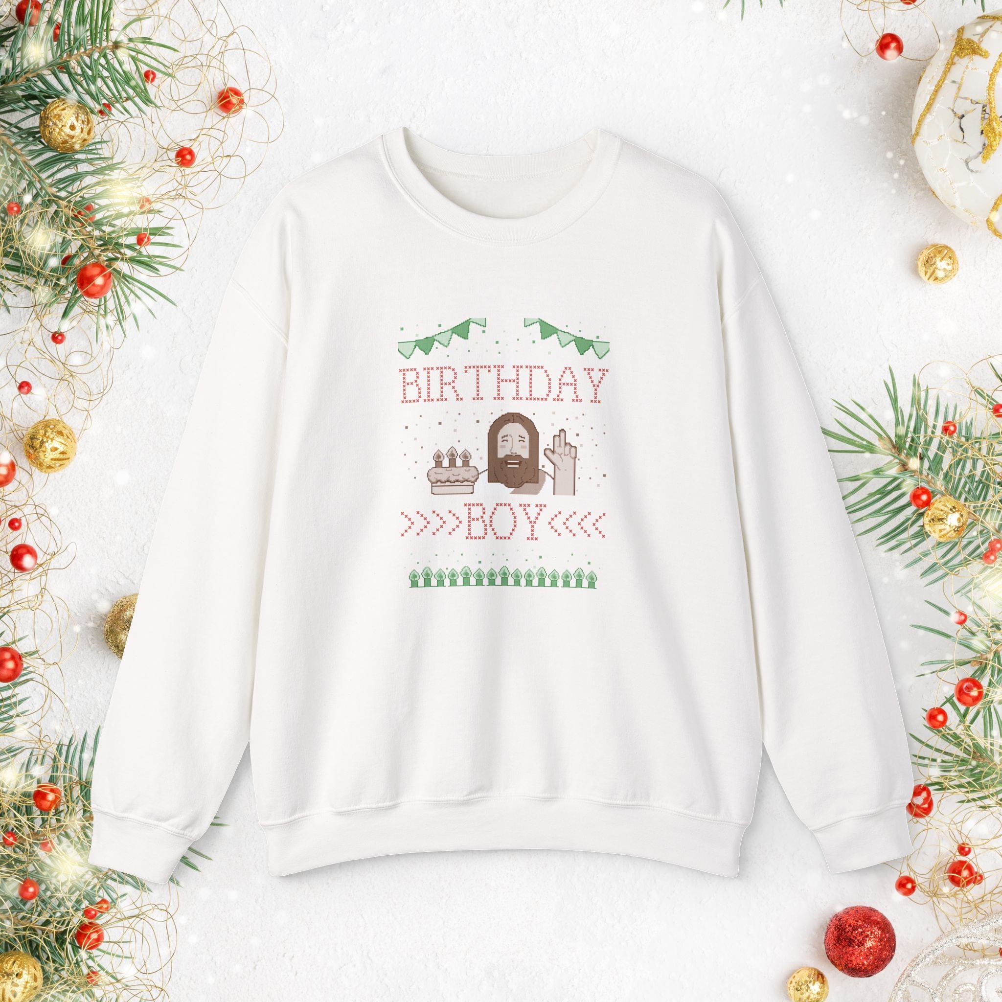 Birthday Boy Jesus Sweatshirt — Festive Retro Cake & Candles Crewneck