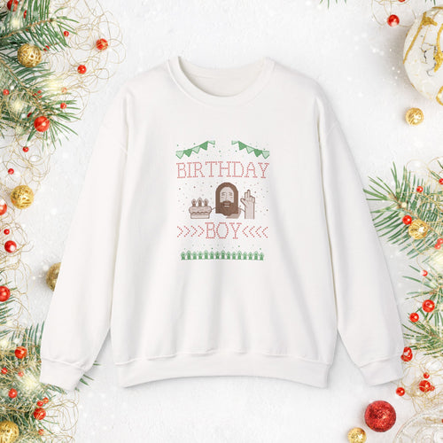 Birthday Boy Jesus Sweatshirt — Festive Retro Cake & Candles Crewneck