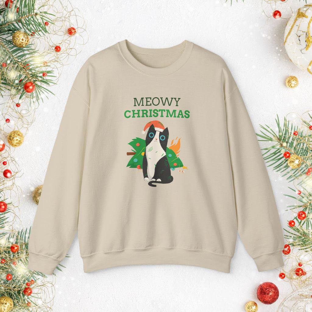 Meowy Christmas Cat Sweatshirt - Cute Holiday Cat Crewneck