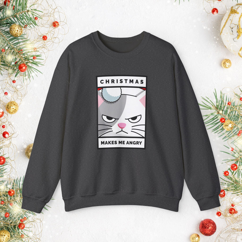 Grumpy Cat Christmas Sweatshirt - "Christmas Makes Me Angry" Graphic Crewneck