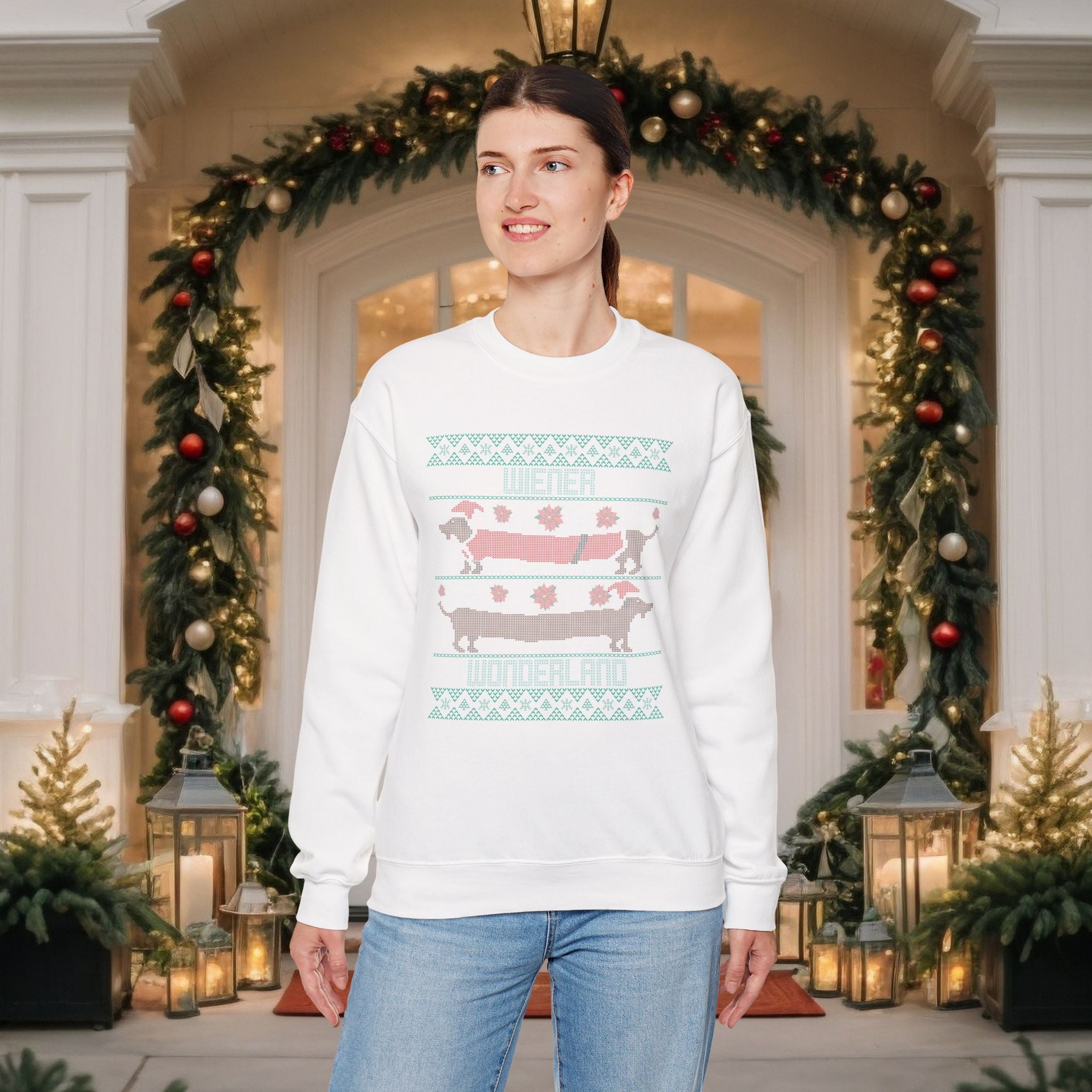 Dachshund Holiday Crewneck Sweatshirt — Cute Wiener Dog Christmas Sweater