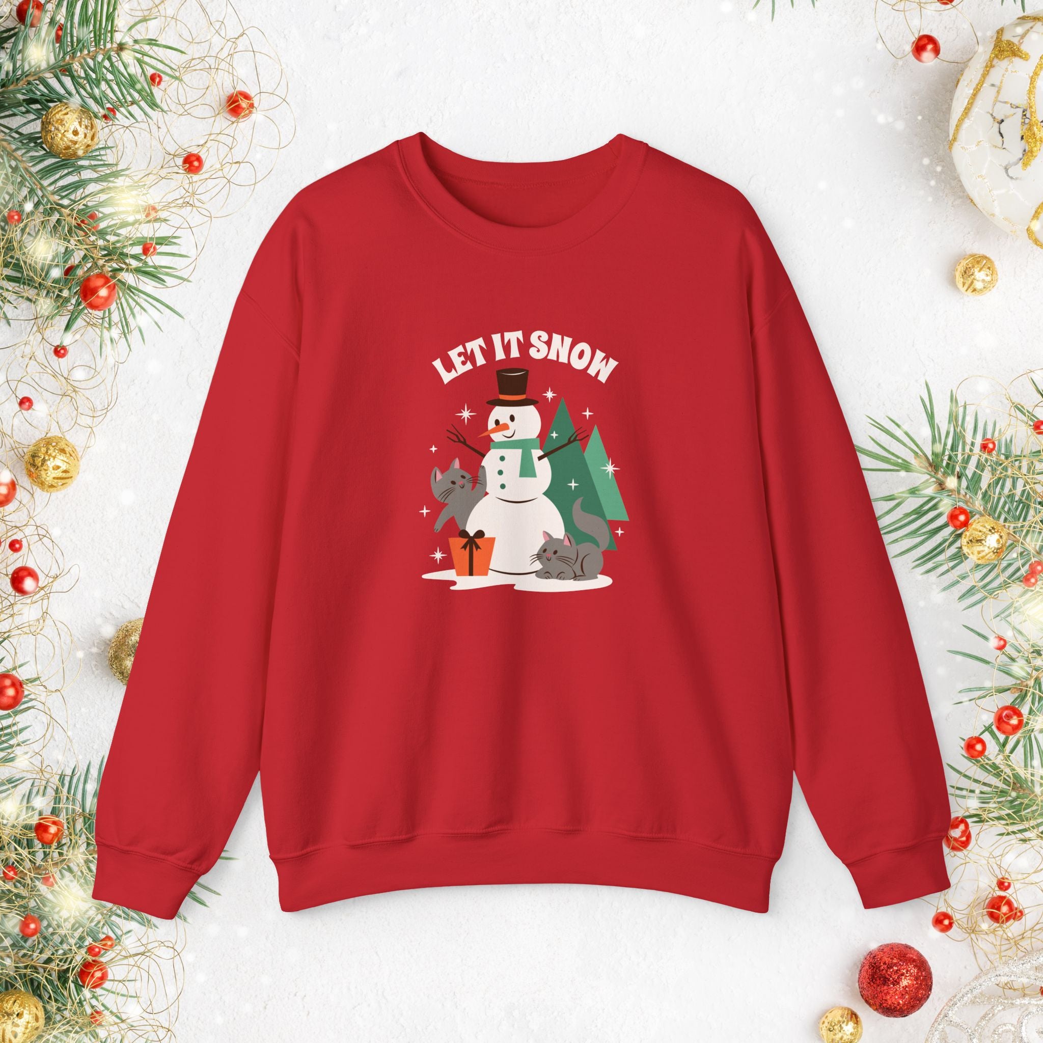Let It Snow Snowman Sweatshirt – Holiday Cat & Dog Christmas Crewneck