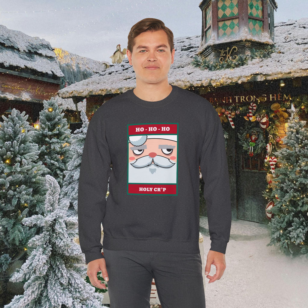 Holiday Santa Crewneck Sweatshirt — "Ho Ho Ho, Holy Cr*p" Graphic