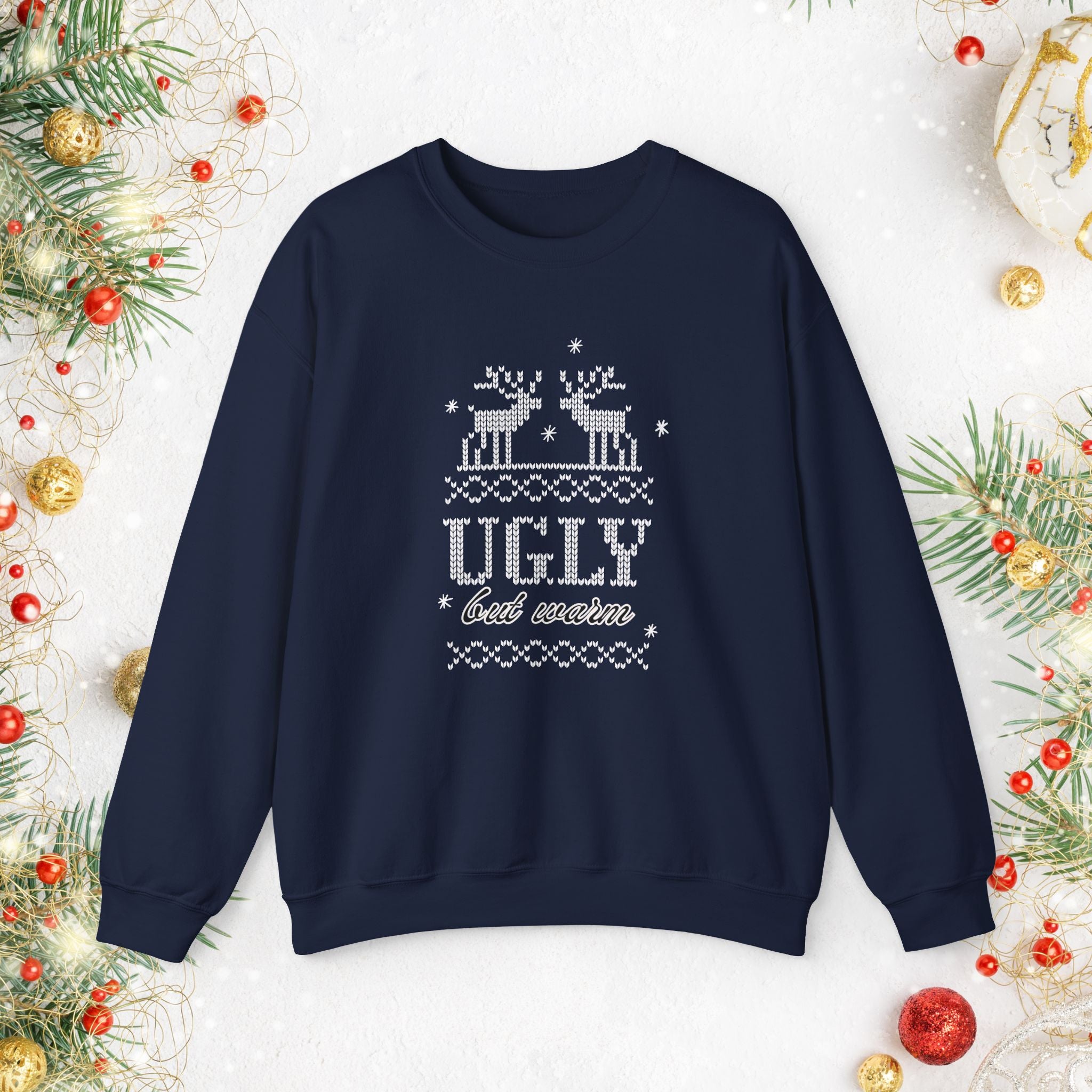 Ugly But Warm Moose Sweatshirt — Funny Holiday Christmas Crewneck