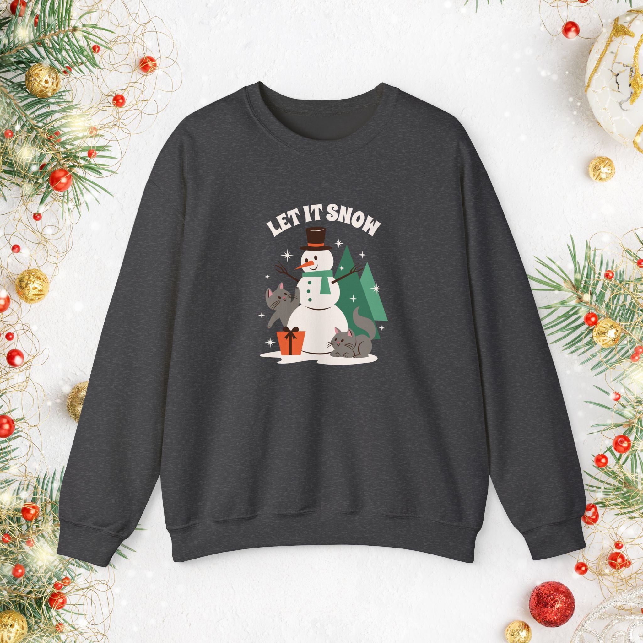 Let It Snow Snowman Sweatshirt – Holiday Cat & Dog Christmas Crewneck