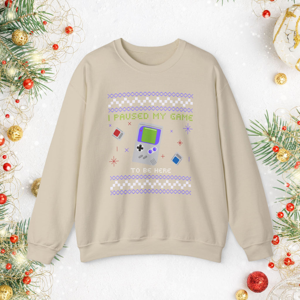 I Paused My Game Retro Handheld Sweatshirt — Gamer Christmas Ugly Sweater