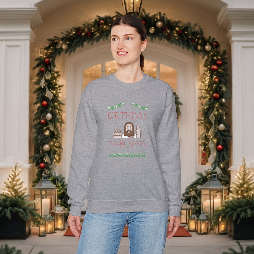 Birthday Boy Jesus Sweatshirt — Festive Retro Cake & Candles Crewneck