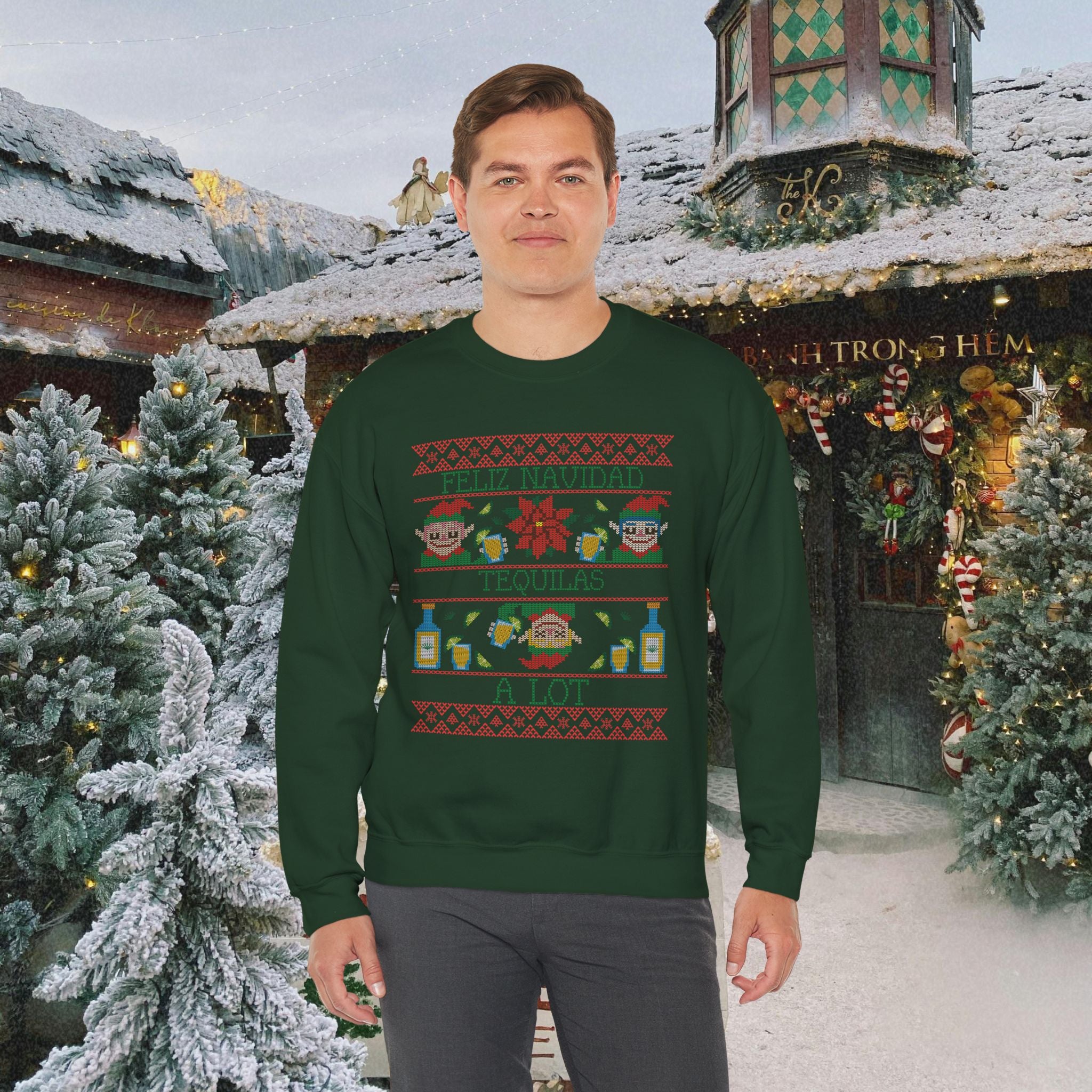 Christmas Tequila Sweater — Feliz Navidad Tequila A Lot Holiday Crewneck