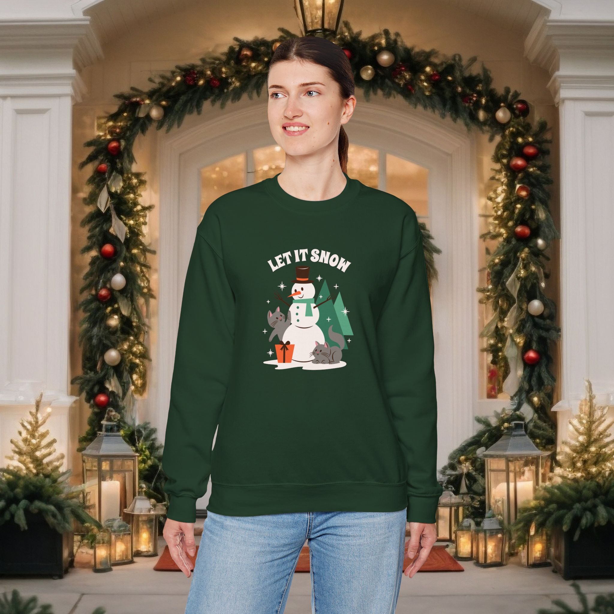 Let It Snow Snowman Sweatshirt – Holiday Cat & Dog Christmas Crewneck