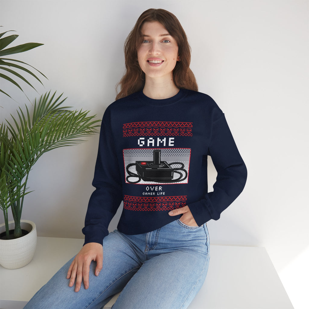 Gaming Crewneck Sweatshirt - "Game Over" Retro Controller Holiday Sweater