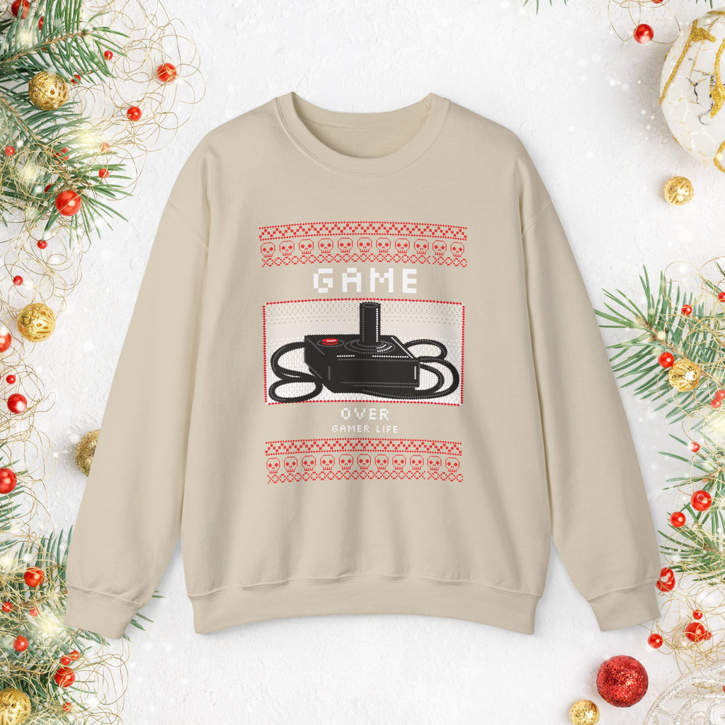 Gaming Crewneck Sweatshirt - "Game Over" Retro Controller Holiday Sweater