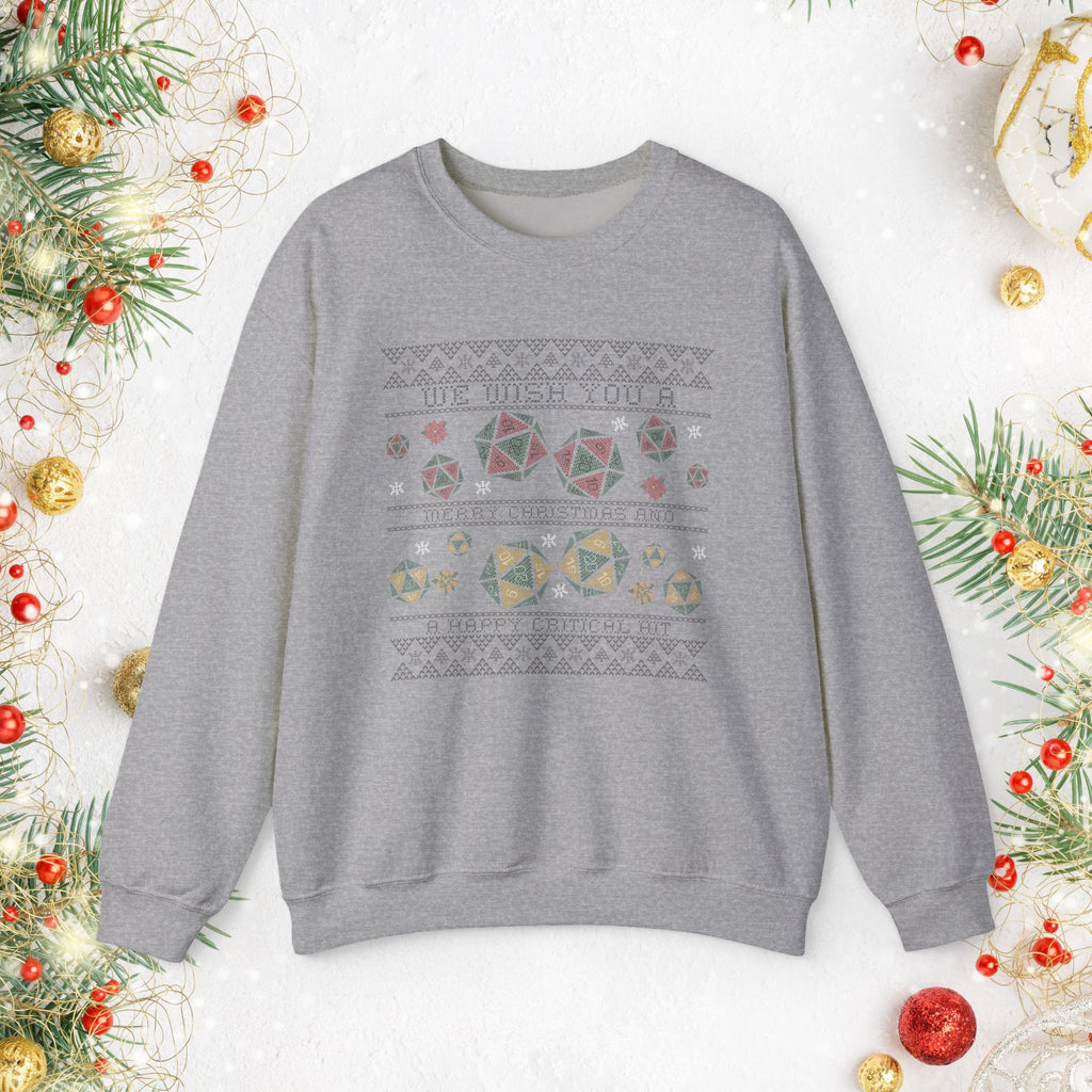 Geometric Dice Holiday Sweatshirt — Tabletop RPG Festive Crewneck