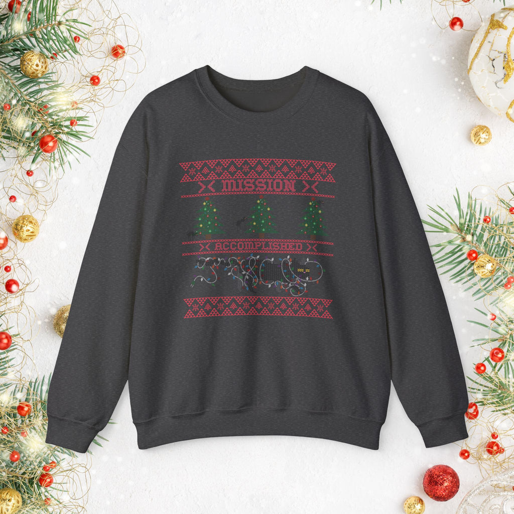 Funny Holiday Cat Sweatshirt — Cat Destroying Tree Christmas Sweater