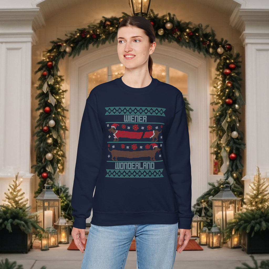Dachshund Holiday Crewneck Sweatshirt — Cute Wiener Dog Christmas Sweater