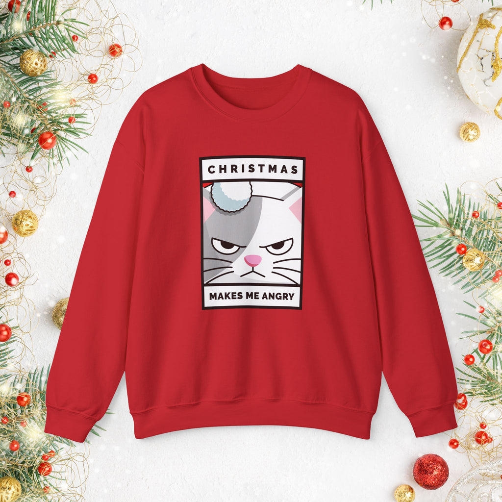 Grumpy Cat Christmas Sweatshirt - "Christmas Makes Me Angry" Graphic Crewneck